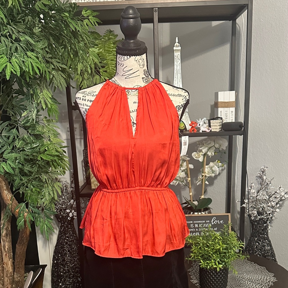 Old Navy Vibrant Orange Halter Peplum Blouse Sleeevless Size M NWT